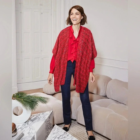 Chicos Ruffle Front Button Up Red Long Sleeve Blouse - Picture 3 of 13